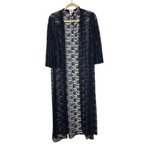 Vintage 1940's 1930's Beldona Dubarry Black Lace Long Dressing Robe L Pinup